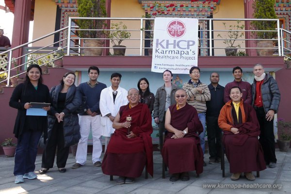Sherab Gyaltsen Rinpoche, Shangpa Rinpoche, Düsum Rinpoche with the medical team
