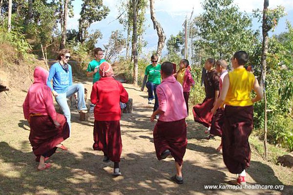 Gym exercises with the nuns of Rumtek